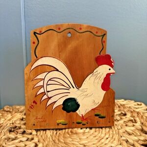 Vintage 50's Hand-Painted Rooster Napkin‎ Holder/Wall Pocket Woodpecker Woodware